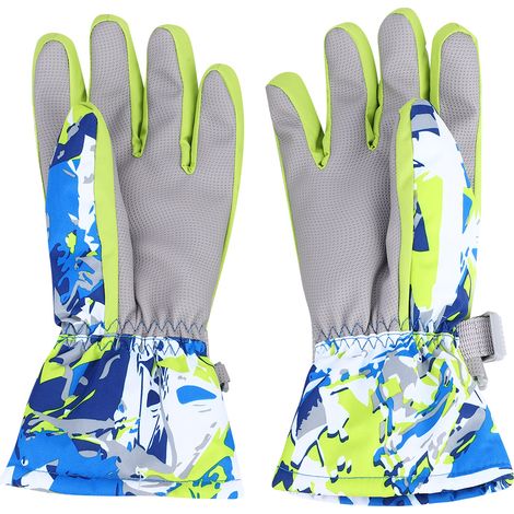 Gants de ski chauds imperméables avec aération - Taille L, couleur bleu et vert