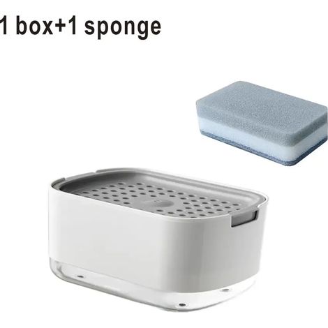 Distributeur de savon à vaisselle 2 en 1 en plastique (ensemble blanc) : distributeur à pompe pour comptoir, évier, pour cuisine et salle de bain. Porte-savon liquide pour la vaisselle. (1/4)