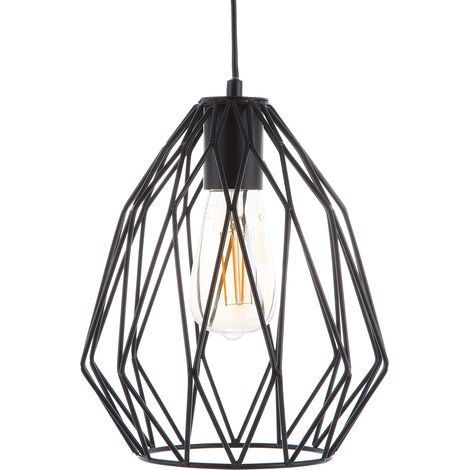 Lámpara de techo colgante 1 luz pantalla de alambre enjaulado negro calado estilo industrial Magra