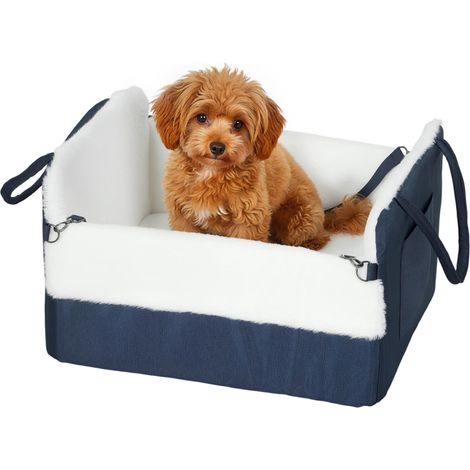 Siège auto pour chien avec ceinture de sécurité et fixation, siège de voiture pour chiens 55 x 46 x 32 cm bleu marine