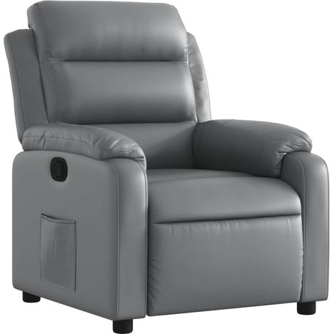 Poltrona reclinabile porta TV con comoda imbottitura e funzione di reclinazione manuale in PVC grigio DEC027986
