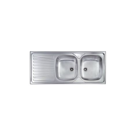 CM 011547DCSSX Mondial Lavello da incasso 2 vasche rettangolare acciaio inox satinato 116x50 cm gocciolatoio sinistra colore Inox (1/5)