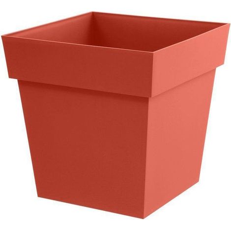 Maceta Cuadrada - EDA - Toscana - 40 cm - 38 L - Zona de retención de agua - 39 x 39 x H.39 cm - Naranja Tierra Batida (1/5)