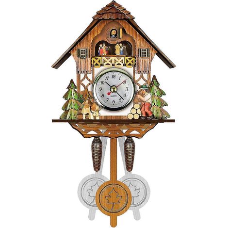 Horloge murale coucou, réveil, horloge de salon rétro en bois (1/5)