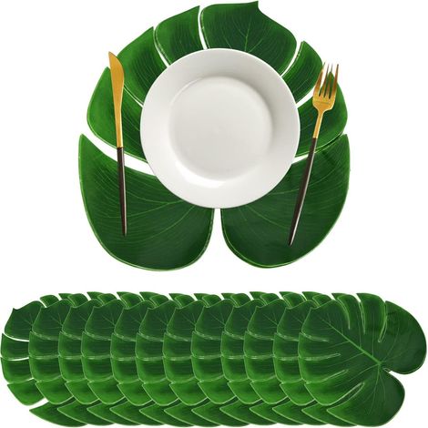 Set de Table en Feuille de Palmier Artificiel 12 pièces, Feuilles Vertes Artificielles Simulation Feuille Artificielle Protecteur (1/5)