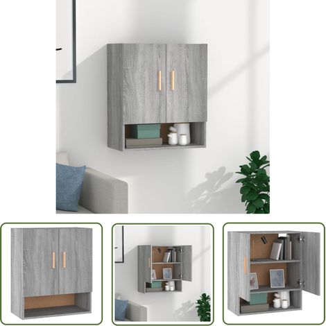 The Living Store Armoire murale Sonoma gris 60x31x70 cm Bois d'ingénierie - Armoire Murale - Meuble Rangement - Armoire Suspendue - Étagère Murale - Décoration Intérieur (1/5)