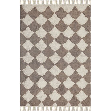 Tapis en Coton Marron et Beige 160 x 230 cm à Franges et Motif Texturé Doux Sinop