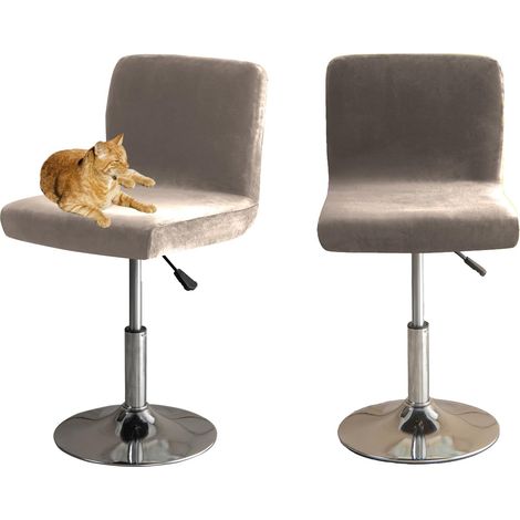 Housses De Chaise De Bar avec Dossier, Élastique Velours Tissu Housses De Tabouret De Pub Amovible Courte Arrière Pivotant Couverture De Chaise-Taupe-2 Pièces (1/3)