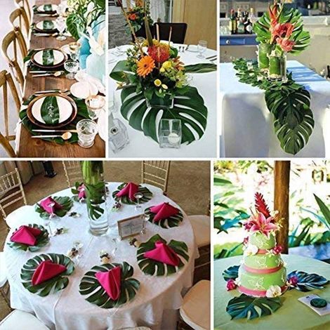 Feuille Artificielle Tropicale - 36 Pièces en Polyester Souple - Décoration de Table et Mur pour Fêtes Thème Hawaïen, Jungle, Mariage Luau, Anniversaire (1/5)