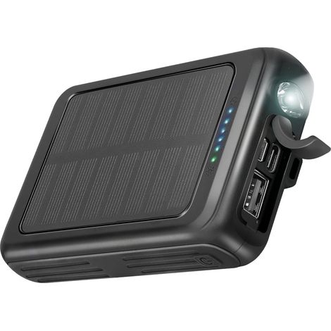 PowerBank, 5000 mAh, Power Bank avec Panneau Solaire, Recharge sans Fil, Charge Intelligente (IC), Lampe Torche LED, Chargeur Portable de Voyage, Design Compact, Noir (1/5)