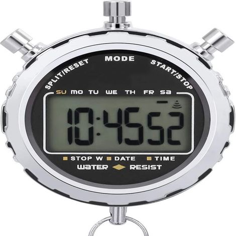 Chronomètre numérique portable avec grand écran LCD, étanche, alarme quotidienne, précision au 1/100e de seconde, idéal pour le football, le sport et l'entraînement. (1/5)