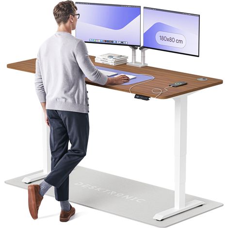 Desktronic Bureau assis debout HomePro - 180x80cm - Blanc/Noyer (1/5)