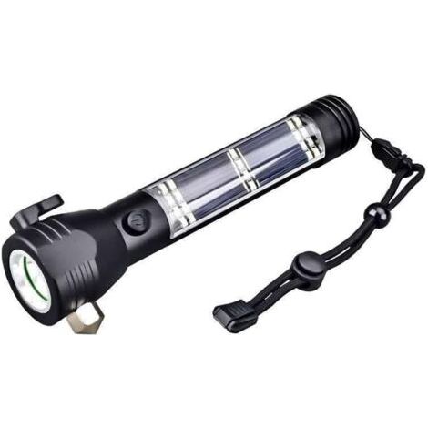 Lampe de poche solaire multifonction rechargeable USB et chargement solaire avec marteau (1/5)
