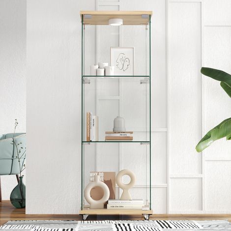 Vetrina in vetro con LED, 1 anta, 3 livelli, 121,7 x 42,5 x 36,5 cm, naturale HAVRYA (1/5)