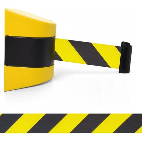 Bande de barrière rétractable de 5 m, montage mural, boîtier en plastique ABS, barrière de sécurité avec verrouillage pour queue, contrôle de la foule et événements (jaune-noir, 5 m) (1/5)