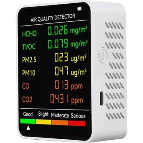 Moniteur de qualité de l'air 6 en 1, détecte les PM2,5/PM10/TVOC, testeur de qualité de l'air, détecteur de qualité de l'air intérieur, compteur de pollution de l'air pour maison/tentes de (1/5)