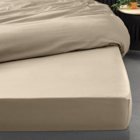 Drap housse 180x200 cm - Percale 100% coton - Bonnet 30 cm - Sable (1/5)
