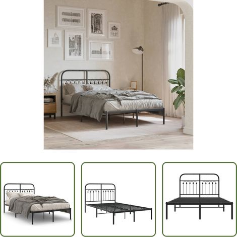 vidaXL Lit avec soutien - Cadre de lit métal sans matelas avec tête de lit noir 120x190cm (1/5)