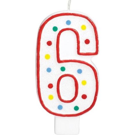 Vela de cumpleaños número 6 blanca con puntos