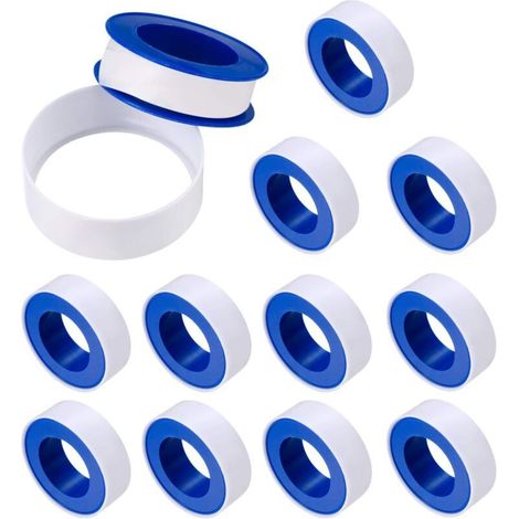 Ruban Étanchéité, Industrial Ruban de Marquage, Téflon de Plomberie Joint Rubans, 12mm x 10m Rouleau de Scotch pour Tuyaux - 12 Pcs (1/5)