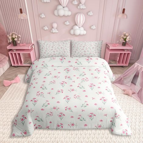 Parure de lit 135 x 200 cm en microfibre avec housse de couette 135 x 200 cm Motif plantes et fleurs roses Pour femme et enfant (1/5)