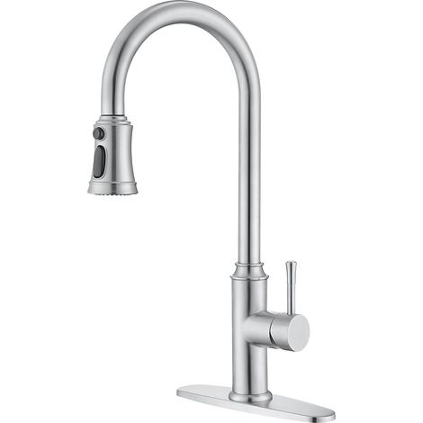 Robinet Cuisine Avec Douchette Acier Inoxydable, Mitigeur Cuisine Douchette Evier Cuisine Pivotant à 360° d'Évier à Arc Élevé Pulvérisateur Escamotable 3 Modes (1/5)