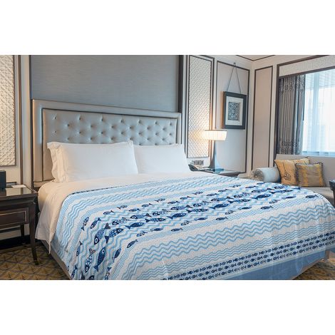 Copriletto estivo made in Italy 100% cotone piquet 3 misure linea pesciolini Blu - 1 Piazza