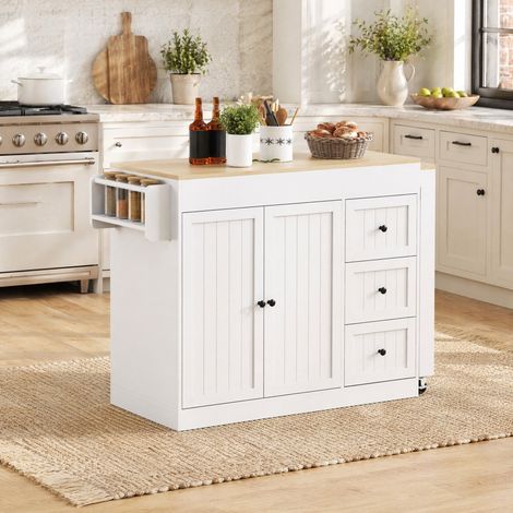 Îlot de cuisine mobile extensible avec rangement blanc OKMYHOME (1/5)