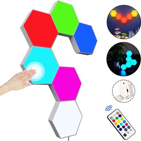 LangRay LED-Wandpaneel mit Fernbedienung, intelligente sechseckige Lichter, Touch-Steuerung, RGB-Gaming-Lampe, Nachtlichter, DIY-Geometrie-Spleißmodul für Gaming-Setup, Heim-/Bar-/Party-Dekor, 6er-Pac (1/5)