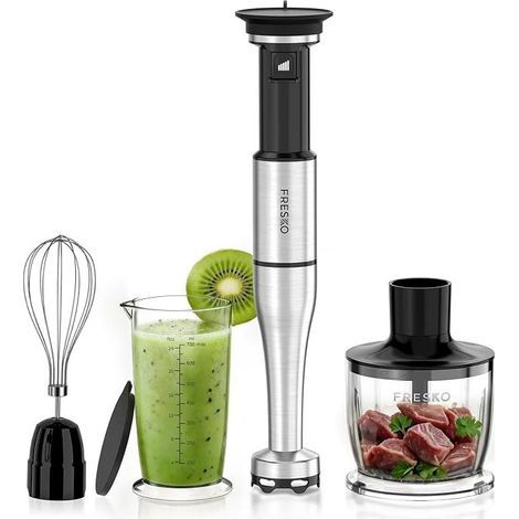 1000W Hand Blender with 5 Accessories, Adjustable Speeds, Stainless Steel Blender Foot including Whisk, 500ml Chopper, Measuring Cup with Lid (1/5)