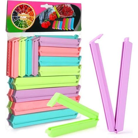 24 Pcs Clips de Fermeture en Plastique, Clips Sachet Alimentaire, Pince a Sachet, 4 Couleurs Clips pour Snacks, Sealing Clips pour E (1/4)