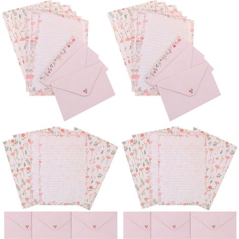 Kit D'enveloppes et Papier à Lettres 4 Sets en Papier Rose Élégant Motifs Créatifs Floraux et Animaux pour Invitations et Fêtes (1/5)