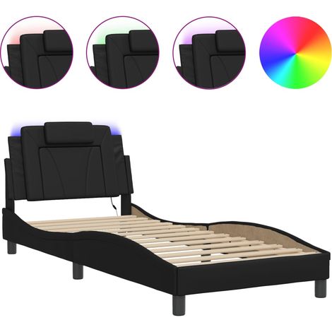 Lit simple,Lit adulte,Cadre de lit Viana avec LED sans matelas noir 90x190 cm CFW6643519 (1/5)