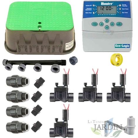 Kit Riego Automatico 4 zonas 24V Hunter para Tuberia 32mm Incluye Programador, Electrovalvulas y Accesorios (1/3)