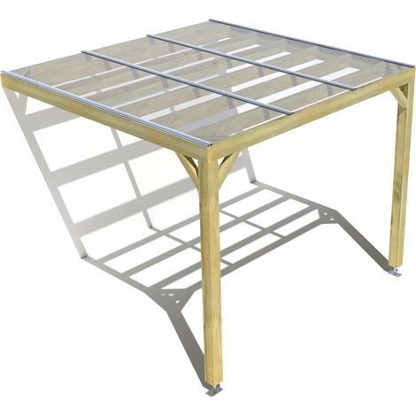 Pergola bois • 3m x 3m • adossée • sens largeur • couverture étanche transparente incluse • livraison comprise (1/3)