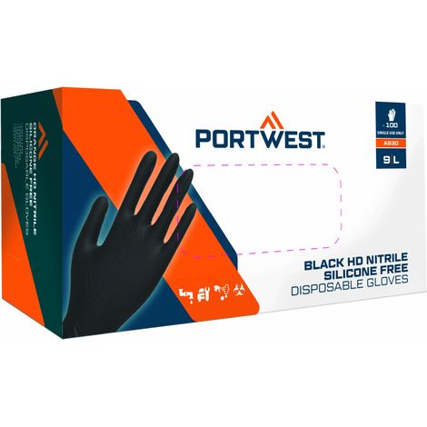 Guanto monouso in nitrile senza polvere (confezione da 100) - Taglia XXL - Nero - Portwest