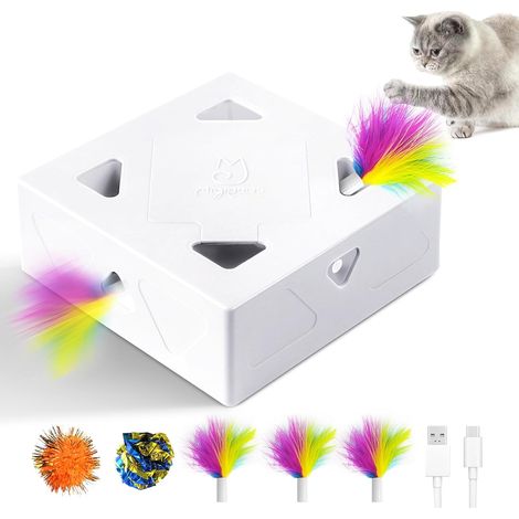 Jouet pour Chat, Jouet interactif Automatique à 7 Trous pour Souris, Jouet d'éveil pour Les Chats d'intérieur, Rechargeable par USB, 4 pièces de Plumes (1/5)