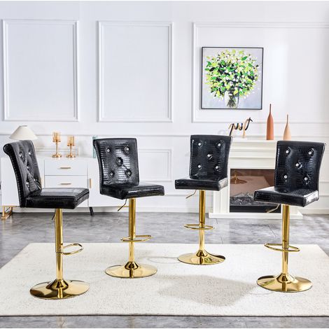 Sedia da bar in PVC nero, stile vintage, con dettagli a bottone, imbottita e impermeabile (1/5)