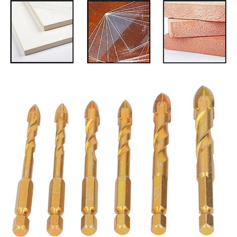 Ensemble de 6 forets cruciformes pour céramique, permettant de percer les carreaux de céramique, les briques de verre et les murs. (1/5)