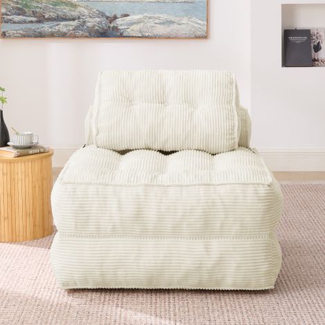 Fauteuil Convertible 2-en-1 en Velours Côtelé Beige, Canapé Pliant avec Dossier Réglable, Lit d'Appoint Confortable pour Salon, Chambre ou Studio