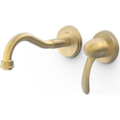 Mitigeur évier mural Laiton Vieilli Mat Bec 210 mm TRES-CLASIC - TRES 24220001LM (1/2)