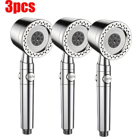 (Argent, lot de 3) Pommeau de douche 5 jets, économie d'eau, ABS, douchette spa portable à grand débit, filtre pour salle de bain, ensemble de buses pour robinet de douche (1/5)