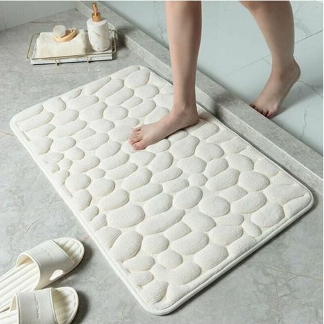 (Milky White, 40 60 cm) Pebble Waffle Floor Mat, Non-Slip Absorbent Bathroom Entrance Mat YMYNY (1/3)