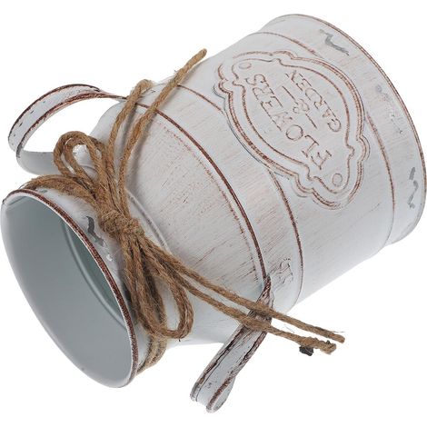 Pot de Fleurs Vintage en Métal Blanc 15,5 Cm Seau Décoratif Style Ferme, Organisateur de Rangement pour Plantes, Décoration de Bureau et Intérieur, Pot Décoratif Rustique en Fer (1/5)