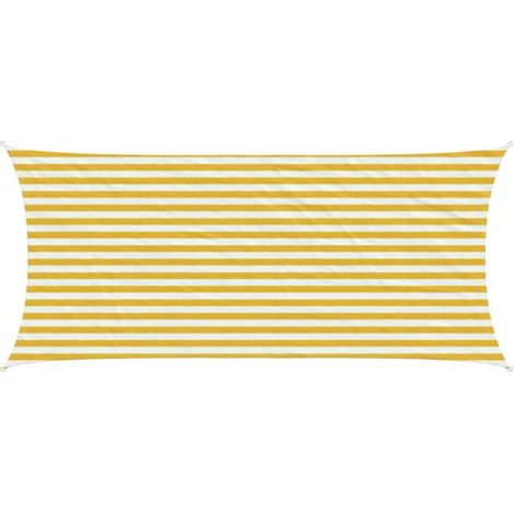 Voile d'ombrage jaune et blanche, 2 x 5 mètres, en polyéthylène haute densité. (1/5)