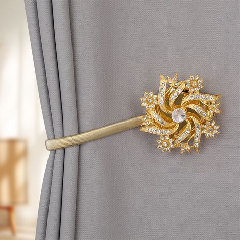 Lot de 2 Embrasses Rideau Aimantées Fleur Cristal Cuivre Or – Attaches Magnétiques Strass Sans Perçage, Boucles Déco Moderne Artisanales Salon Chambre Voilage Laiton (1/5)