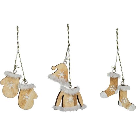 Déco de Sapin Lot de 3 Formes en Bois naturel avec fourrure blanche - Feeric Christmas (1/4)