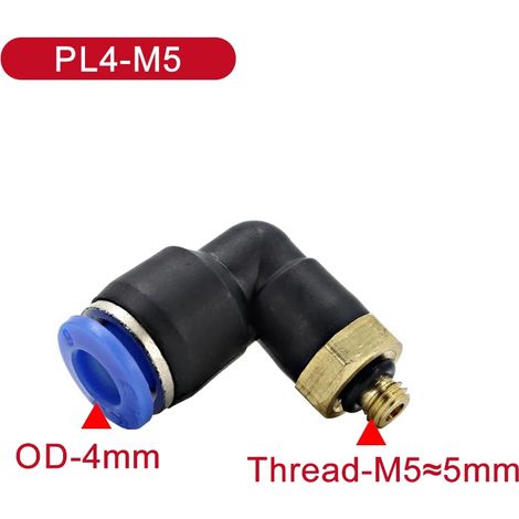 (PL4-M5 50 pièces) Coude pneumatique PL, raccord fileté mâle pour tube pneumatique, montage par pression sur tube, diamètre extérieur (1/5)