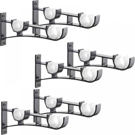 Sollbry Stück robuste Metall-Gardinenstange, Gardinenstangenhalterung, Doppel-Gardinenstangenstangenhalter, Vorhanghalterung, Aluminium-Gardinenstangenhalterung, schwarze Gardinenstangenhalterung (1/5)
