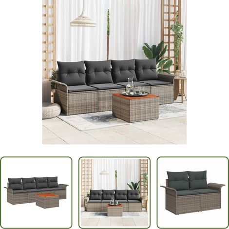 Gartentisch - Gartensofa-set mit Kissen 5 pcs Grau Poly-Rattan (1/5)